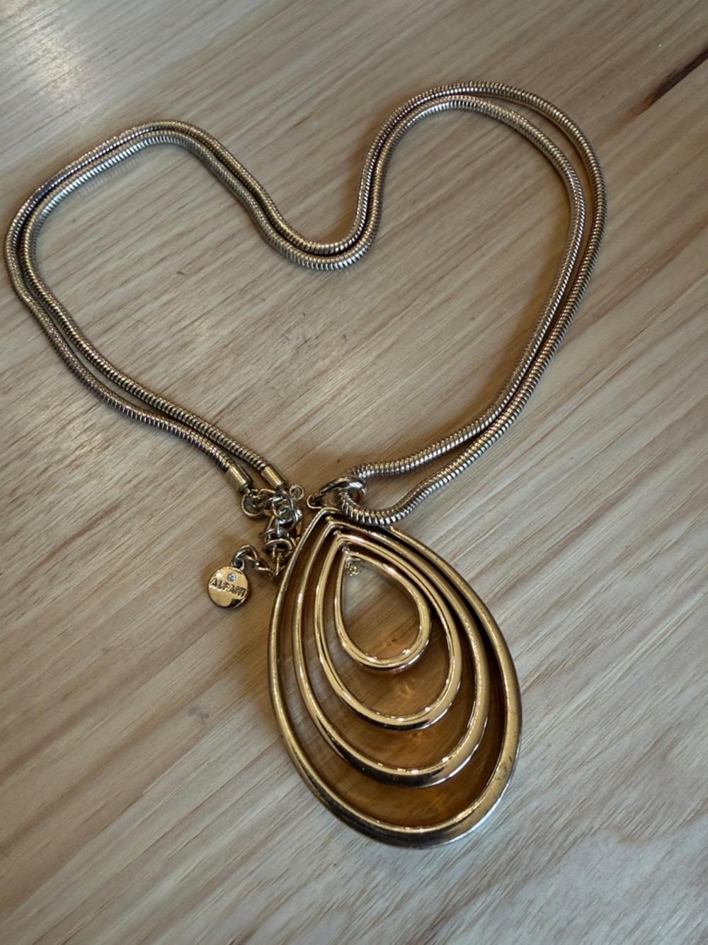 Alfani Vintage Statement Necklace Gold Tone 2 1/2” x 1 3/4” Articulated Pendant